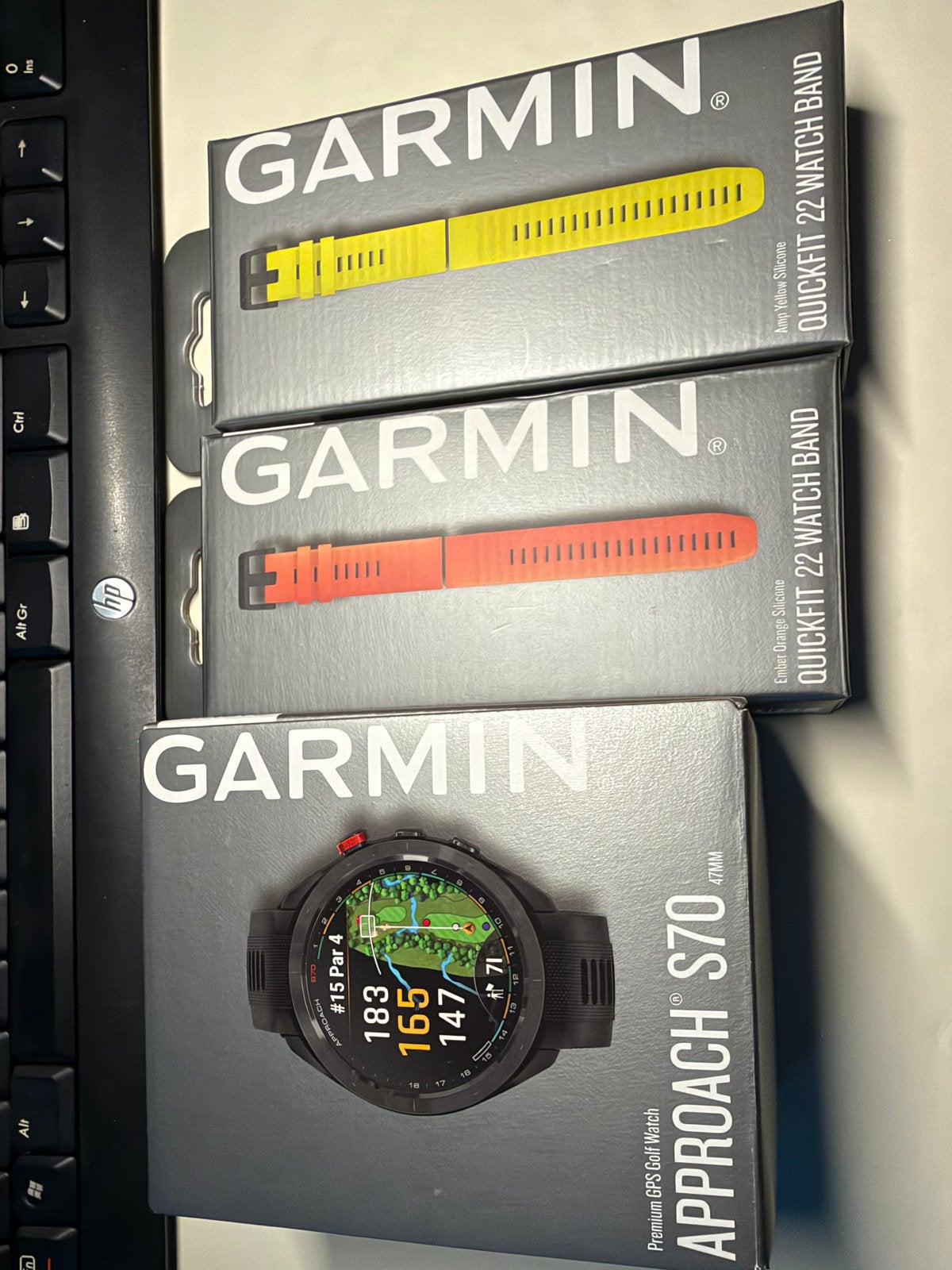 Garmin Approach S70 47mm Golf GPS  + 2 bandjes va €360, Zwart, Ophalen of Verzenden, Zo goed als nieuw, Waterdicht