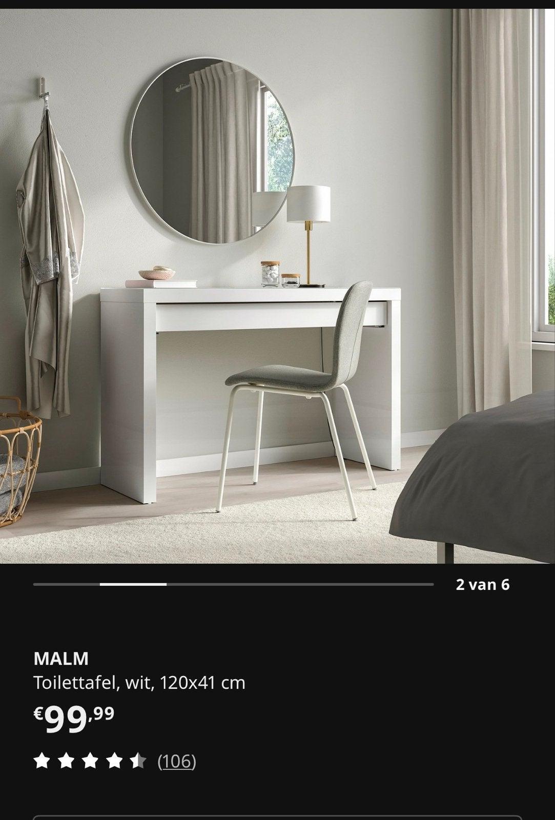 MALM Toilettafel wit, 120x41 cm, Huis en Inrichting, Tafels | Kaptafels, 100 tot 150 cm, Ophalen of Verzenden, Zo goed als nieuw