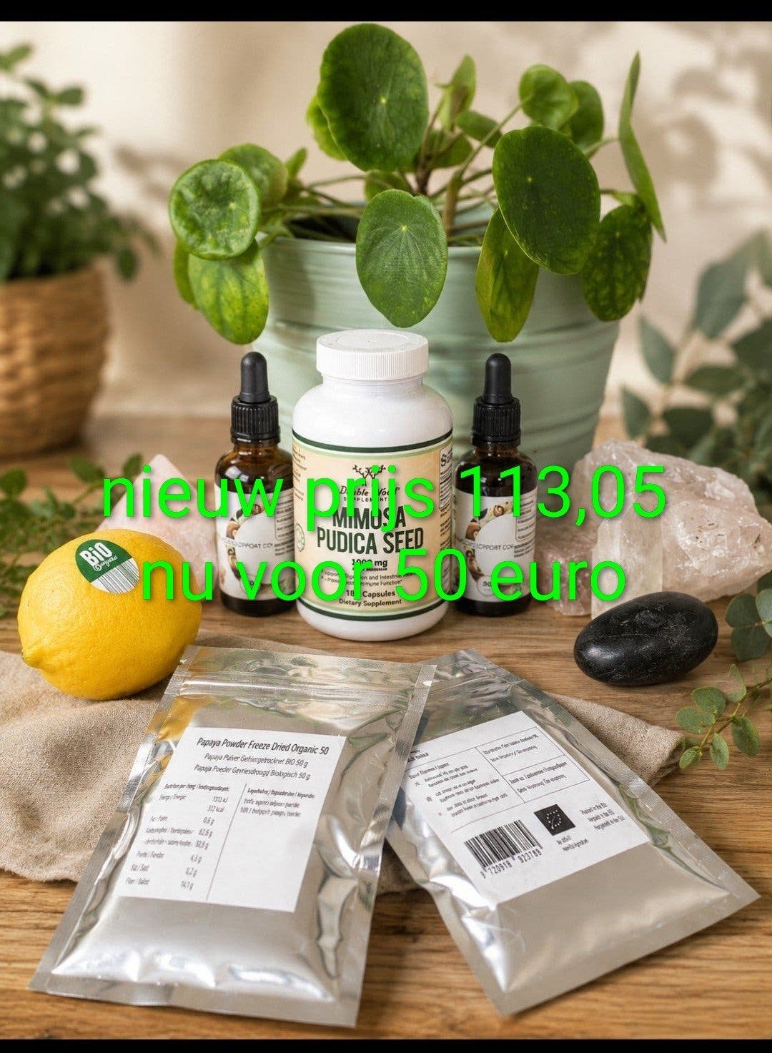 Mimosa Pudica en zwarte walnoot en papaya, Ophalen of Verzenden, Nieuw, Poeder of Drank
