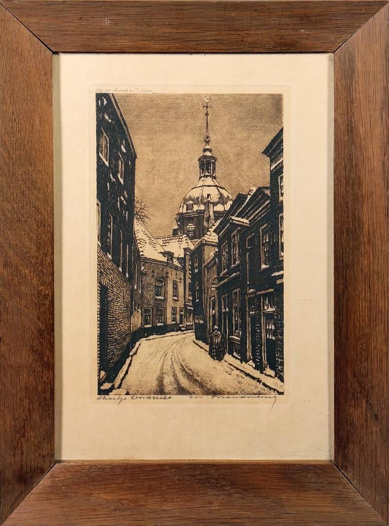 Straatje Dordrecht - Kunstenaar: Cornelis Brandenburg, Antiek en Kunst, Kunst | Etsen en Gravures, 26 cm, Ets, Stadsgezicht, 35 cm