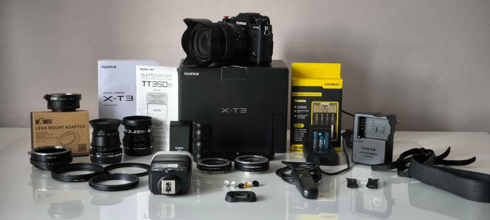 Fuji X-T3 met 3 lensen en veel accessoires, Ophalen, Draagriem, Beeldstabilisatie, Zo goed als nieuw