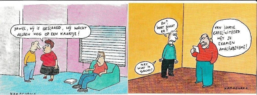 2x Cartoon Kamagurka thema : 'Geslaagd', Ophalen, 1980 tot heden, Ongelopen, Cultuur en Media
