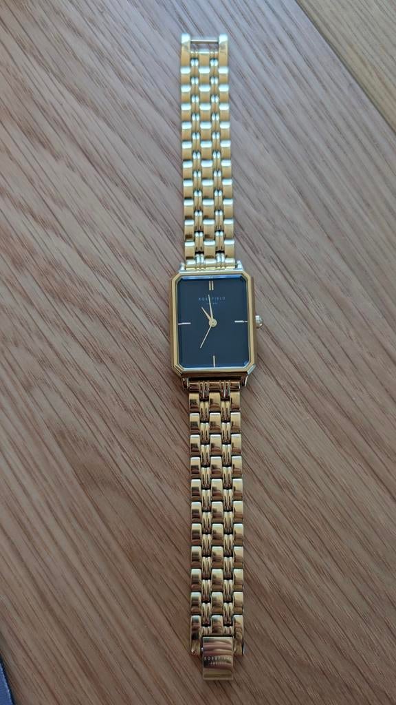 Rosefield Octagon Black Medium Goudkleurig Horloge, Ophalen, Zo goed als nieuw