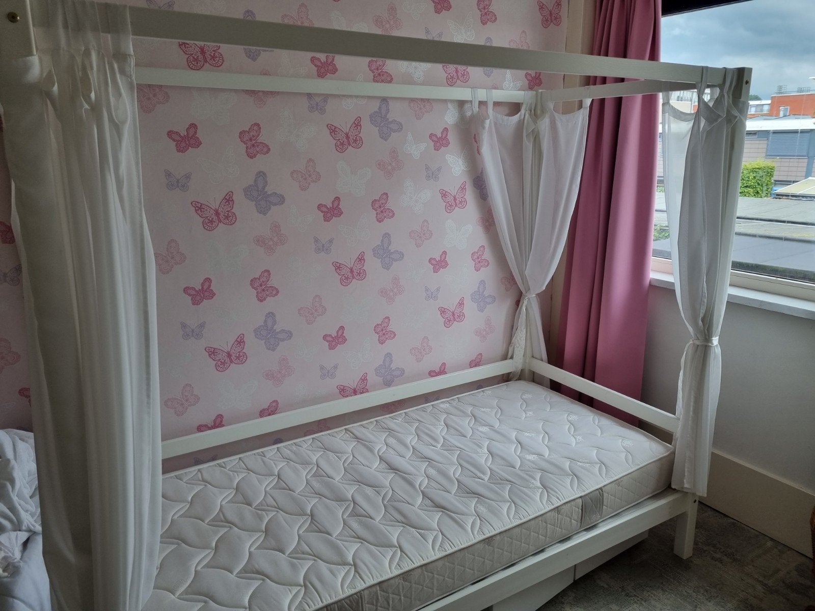 Eenpersoons hemelbed met lades, Huis en Inrichting, Ophalen, Gebruikt, 90 cm, Eenpersoons