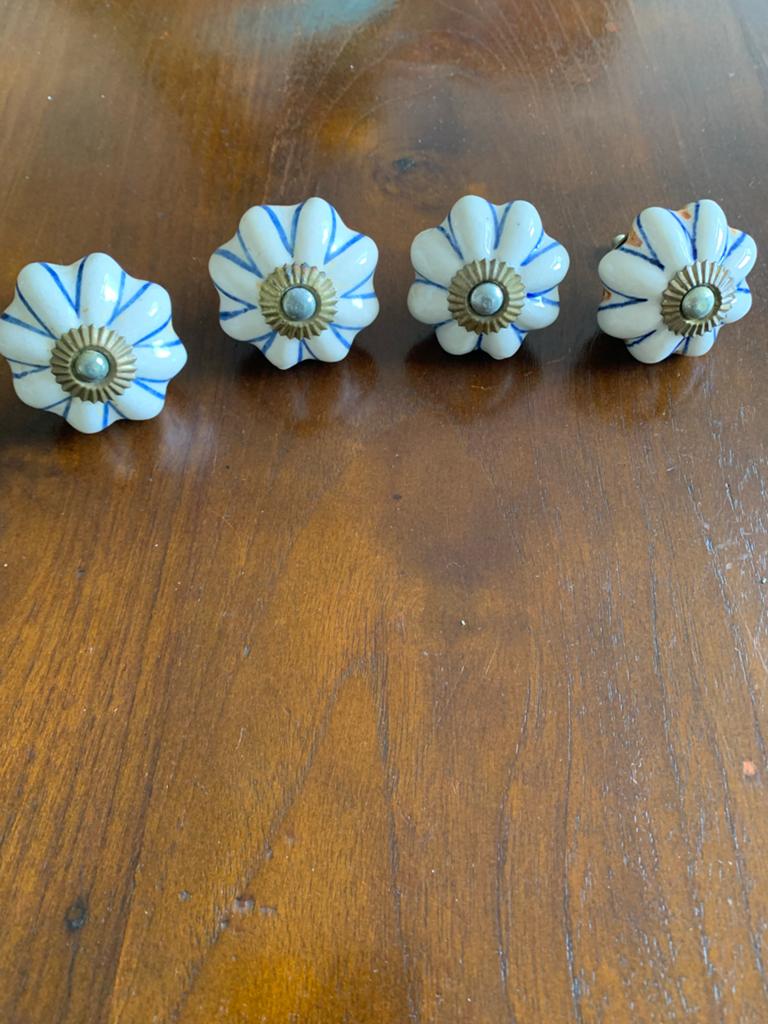 Set van 4 Porseleinen Deurknoppen - Blauw/Wit Patroon, Ophalen of Verzenden