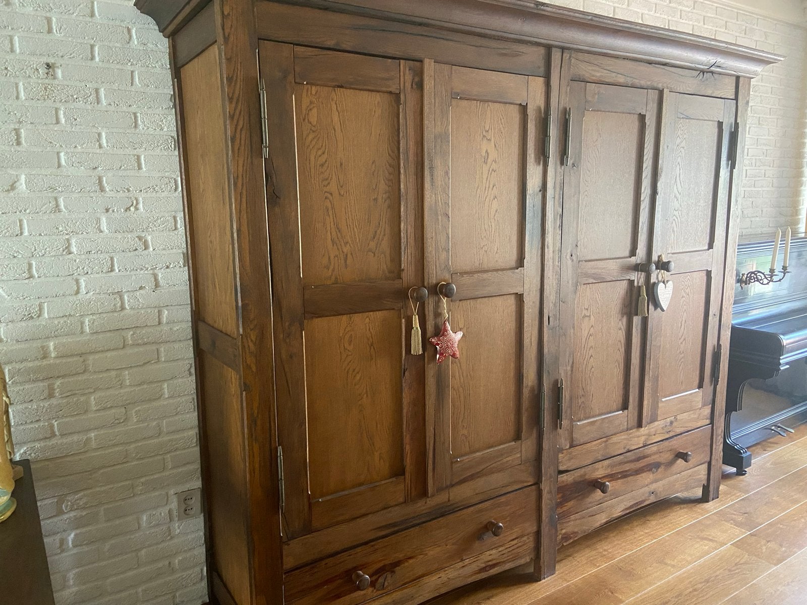 Grote massief eikenhouten kast met lades en planken, Huis en Inrichting, Kasten | Buffetkasten, Ophalen, Gebruikt, 200 cm of meer