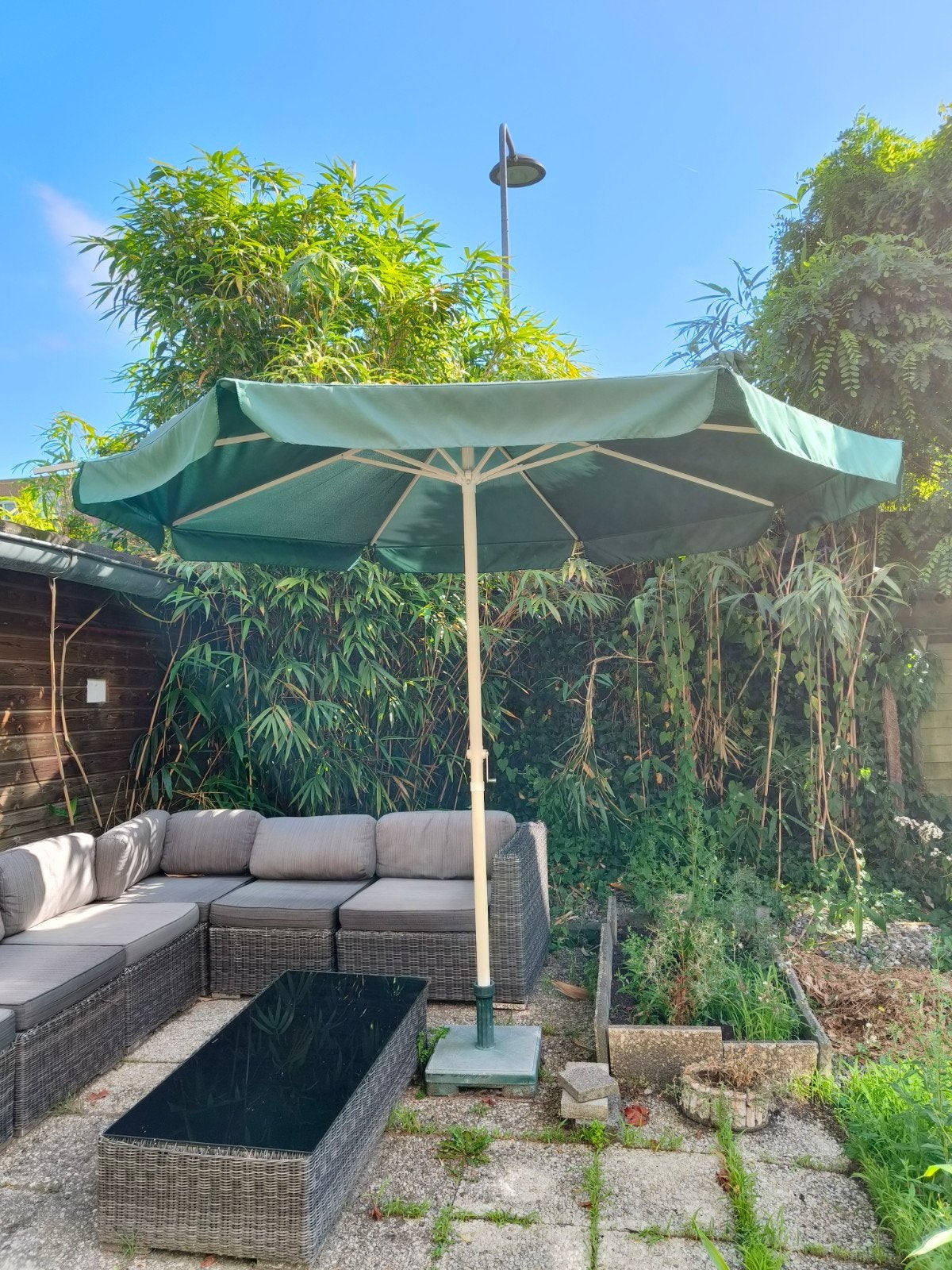 Parasol met hoes en voet, Tuin en Terras, Parasols, Ophalen, Zo goed als nieuw, 2 tot 3 meter, Parasolvoet