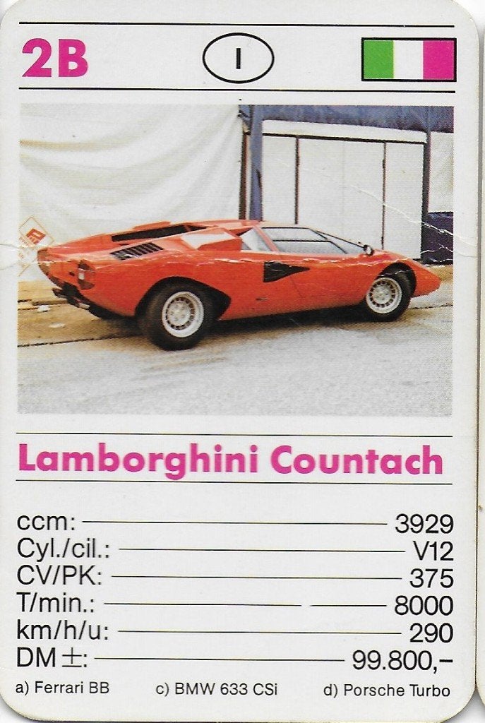 Kw4679 autokaartje lamborghini countach ( 2b ), Ophalen of Verzenden, Zo goed als nieuw, Auto's