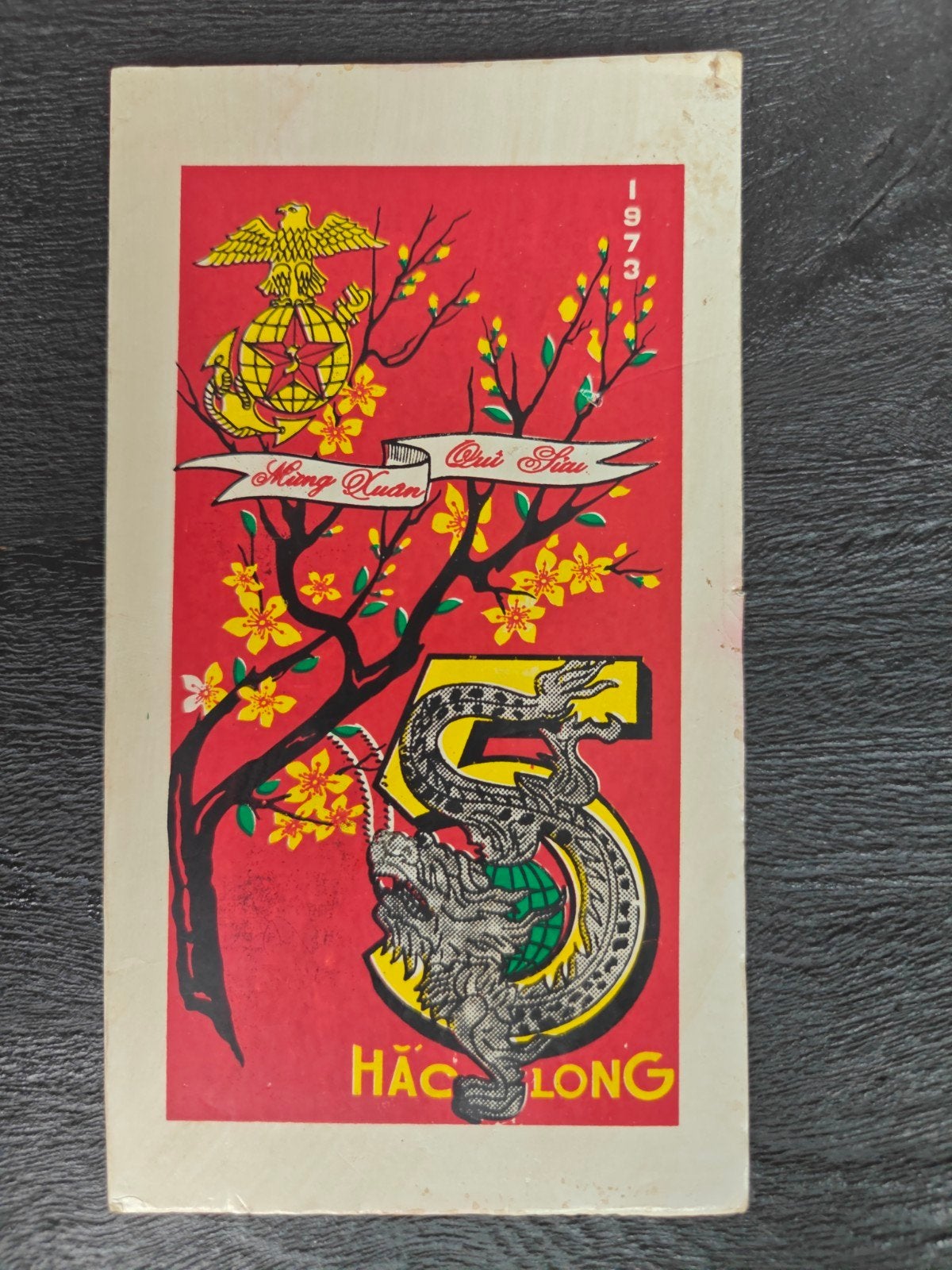 1973 Tết - New Year Greeting Card - 5th Marine - Black Drago, Ophalen of Verzenden, Marine, Amerika, Embleem of Badge