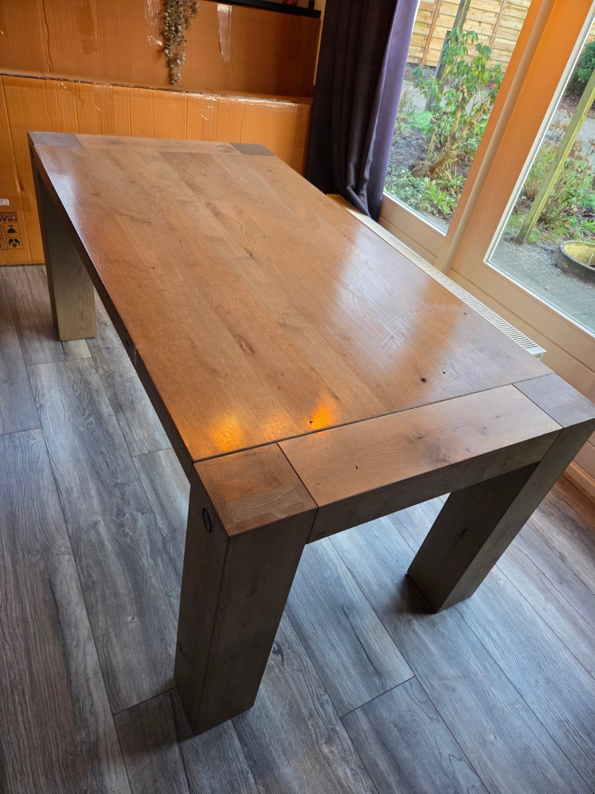 Robuste zware eiken houten eettafel, Ophalen, Gebruikt, 50 tot 100 cm, 150 tot 200 cm