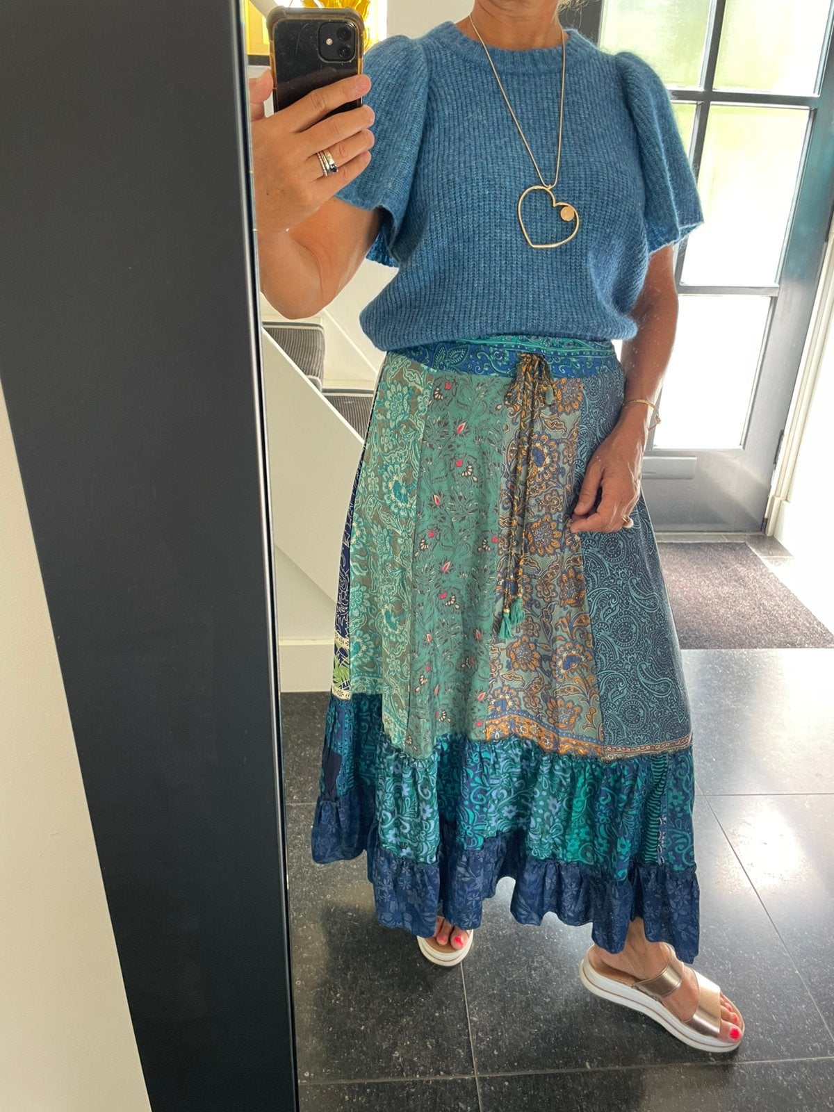 Moda Italia, heerlijke en mooie viscose wijde rok, S/M, Maat 38/40 (M), Blauw, Ophalen of Verzenden, Zo goed als nieuw