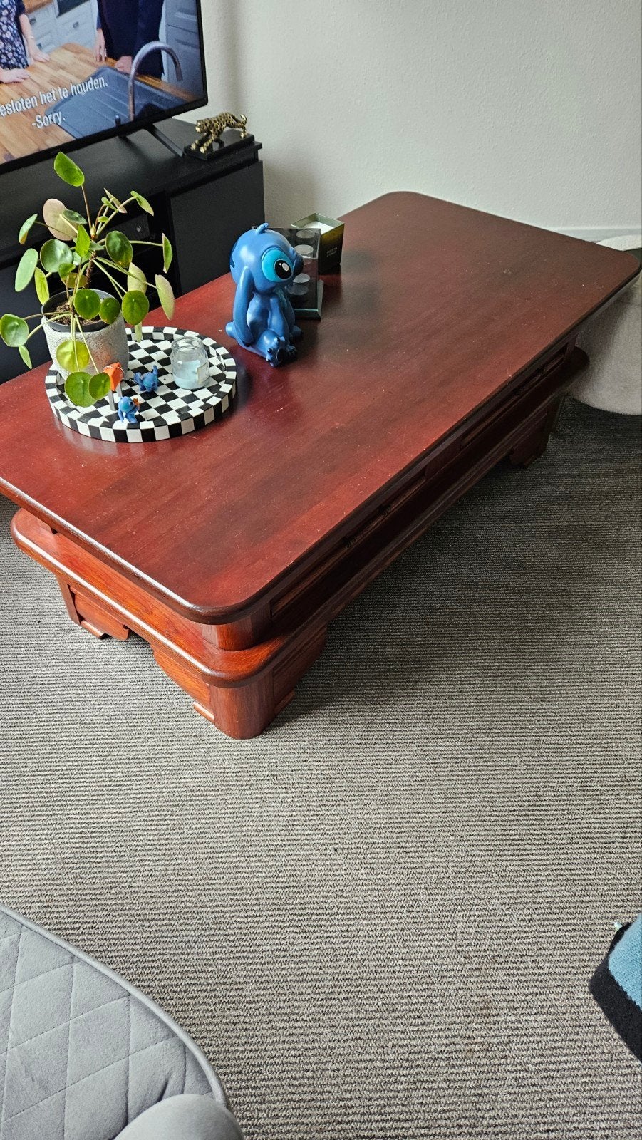 Salontafel met lades, donker hout. Nu Gratis!!!!, Ophalen, Gebruikt, 100 tot 150 cm, Klassiek