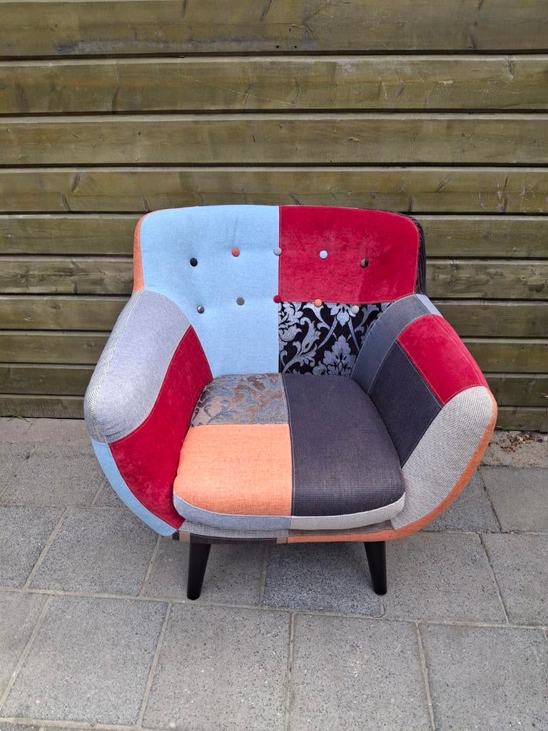 Unieke Patchwork Fauteuil - Comfortabel en Kleurrijk, Gebruikt, 75 tot 100 cm, Ophalen of Verzenden, Patchwork, Eclectisch, Modern