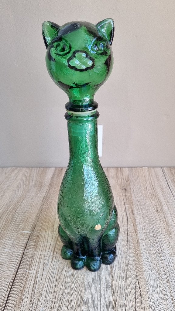 Prachtige Vintage Glazen Kat Poes Decanter Fles Empoli Italy, Verzenden, Gebruikt, Porselein, Overige typen