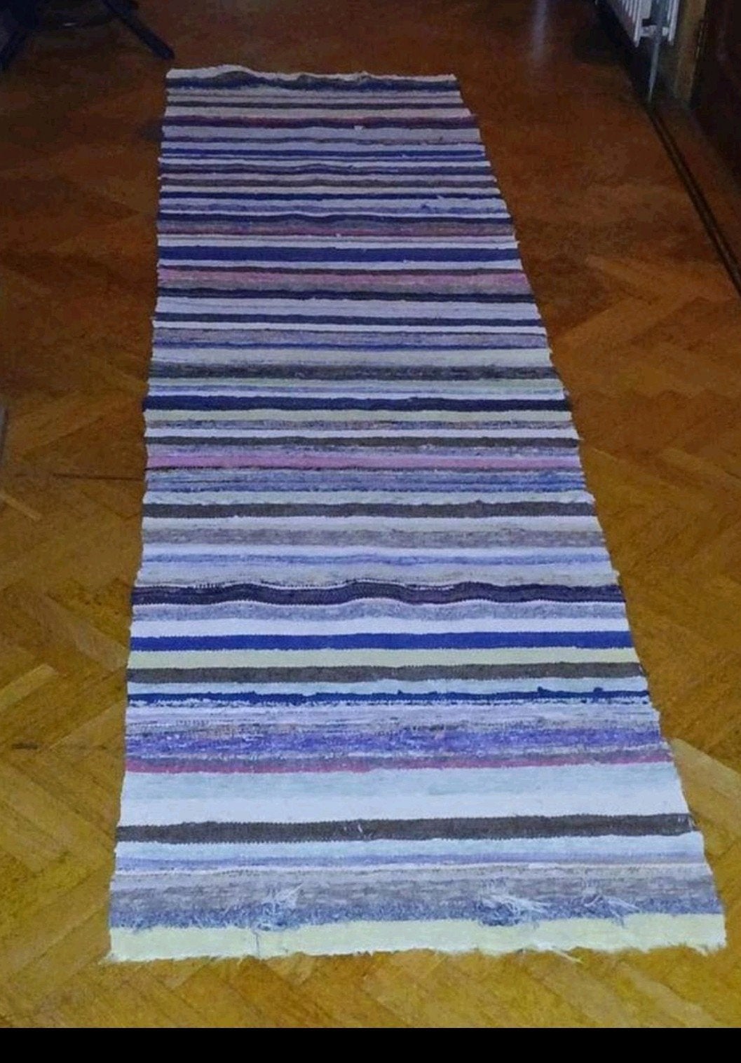 Vintage gestreept vloerkleed, handgeweven, Huis en Inrichting, Gebruikt, 200 cm of meer, Vintage, gestreept, handgeweven, Rechthoekig