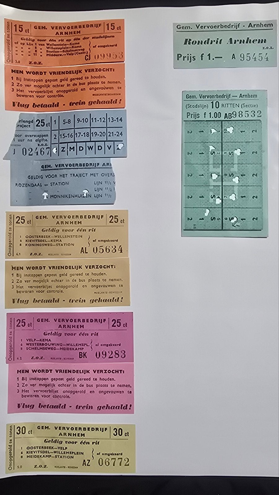 11 Oude buskaartjes en tramkaartjes Arnhem, Verzamelen, Spoorwegen en Tramwegen, Ophalen of Verzenden, Gebruikt, Trein