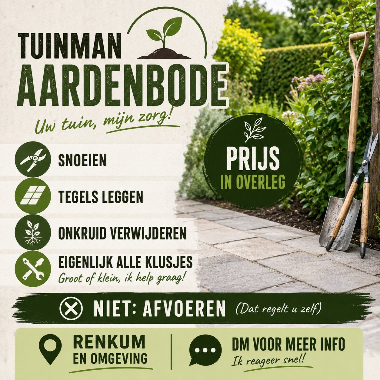 Klus hulp per direct beschikbaar, Ophalen of Verzenden, Tuinaarde