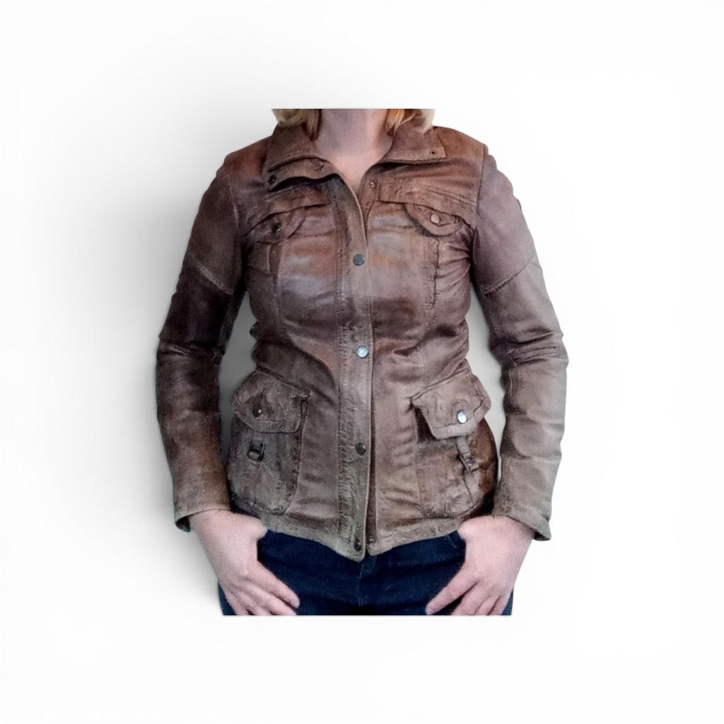 Stijlvol bruin leren jasje - Maat M, Kleding | Dames, Maat 38/40 (M), Bruin, Milestone, Ophalen of Verzenden