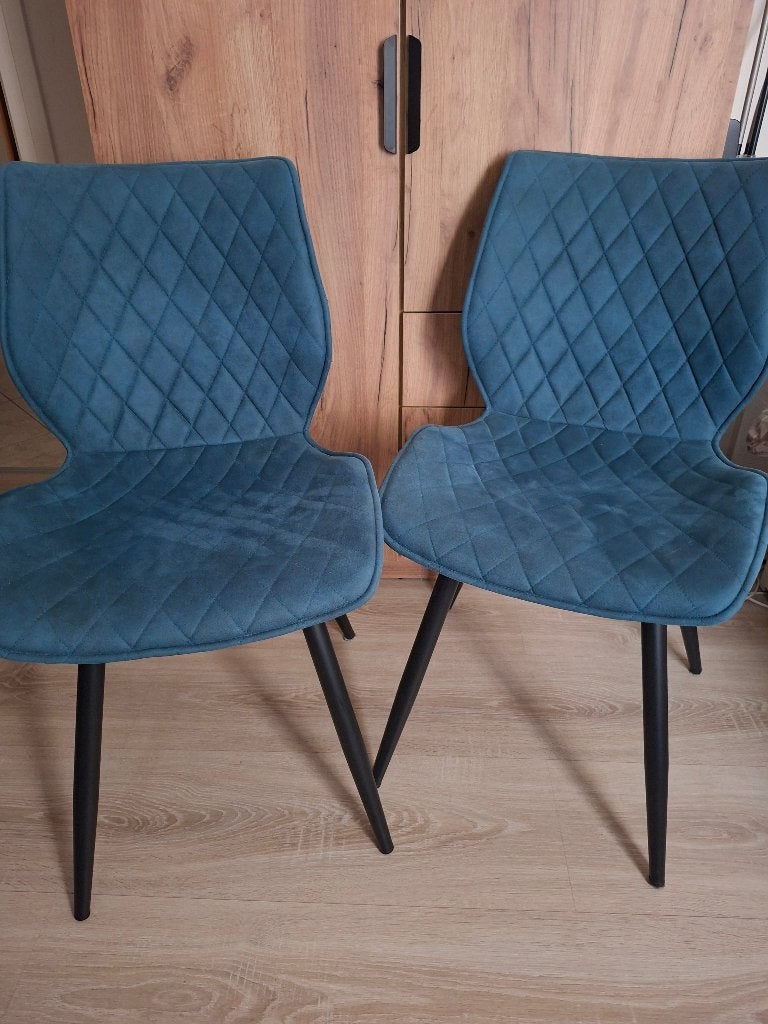 Set of 2 Dining Chairs LISLE Fabric Sea Blue - gebruikt, Huis en Inrichting, Stoelen, Gebruikt, Twee, Metaal, Stof, Blauw, Ophalen