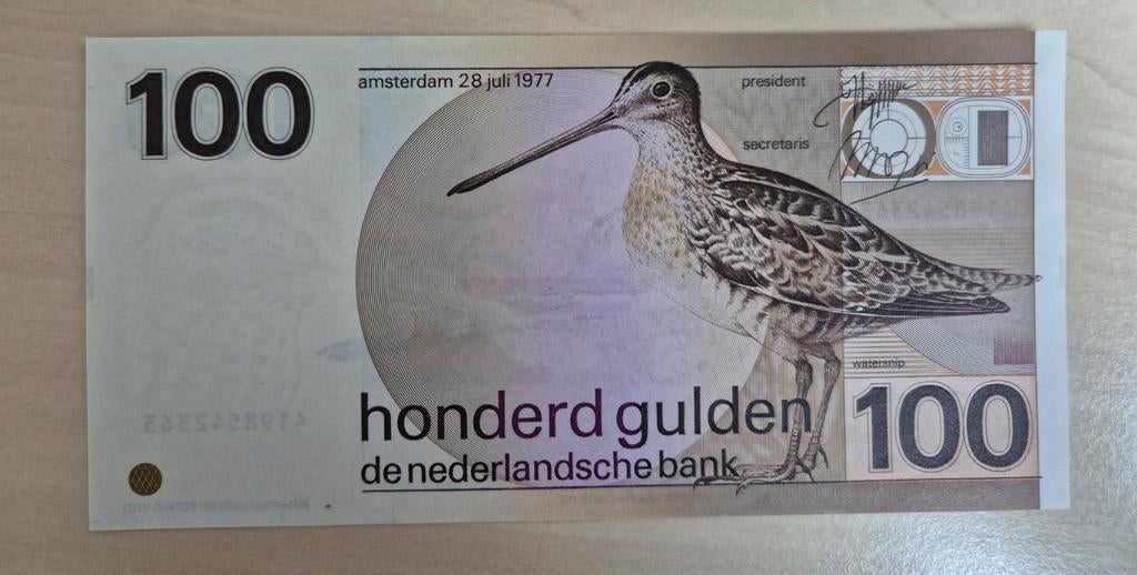 Honderd gulden watersnip uit 1977, UNC kwaliteit, Ophalen of Verzenden, 5 gulden