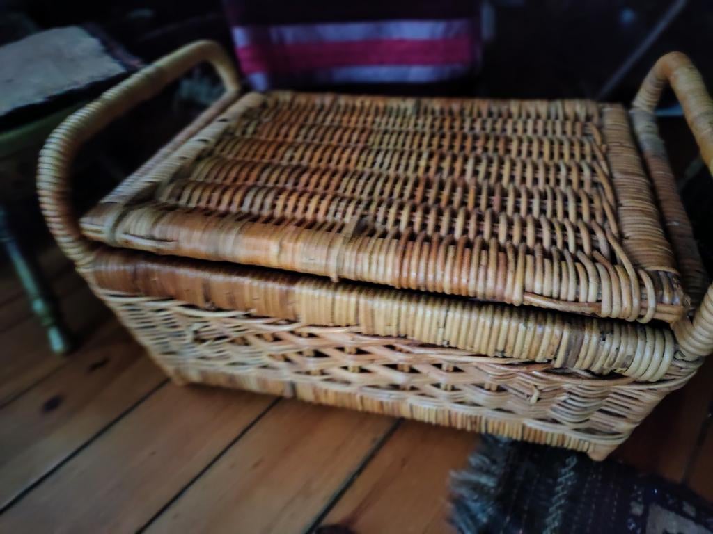 Kist mand van degelijk riet voor binnen/buiten, Huis en Inrichting, Woonaccessoires | Schalen en Manden, Ophalen, Rechthoekig