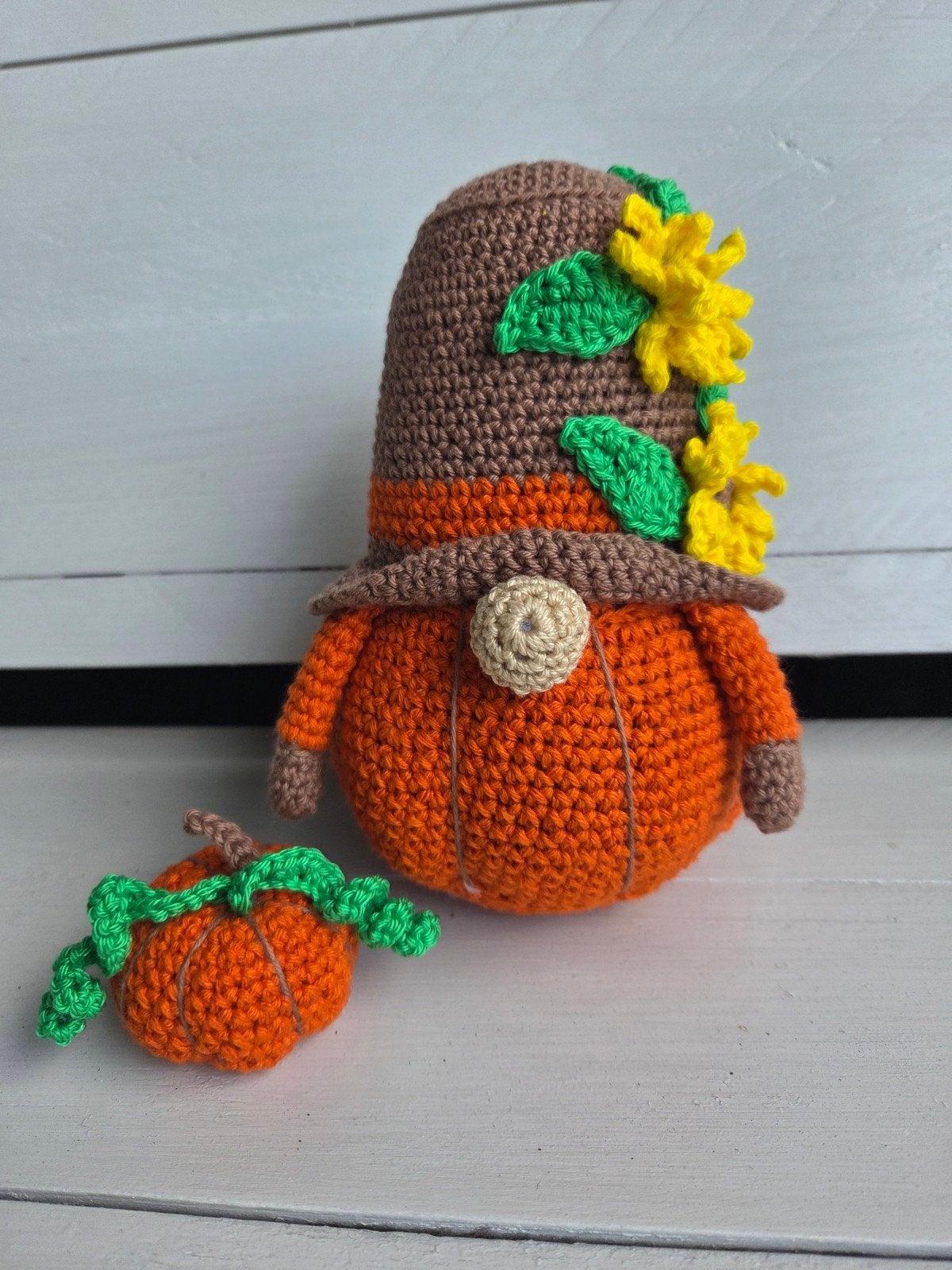 Nieuwe gehaakte pompoen kabouter/gnoom - 100% katoen, 18 cm, Ophalen of Verzenden