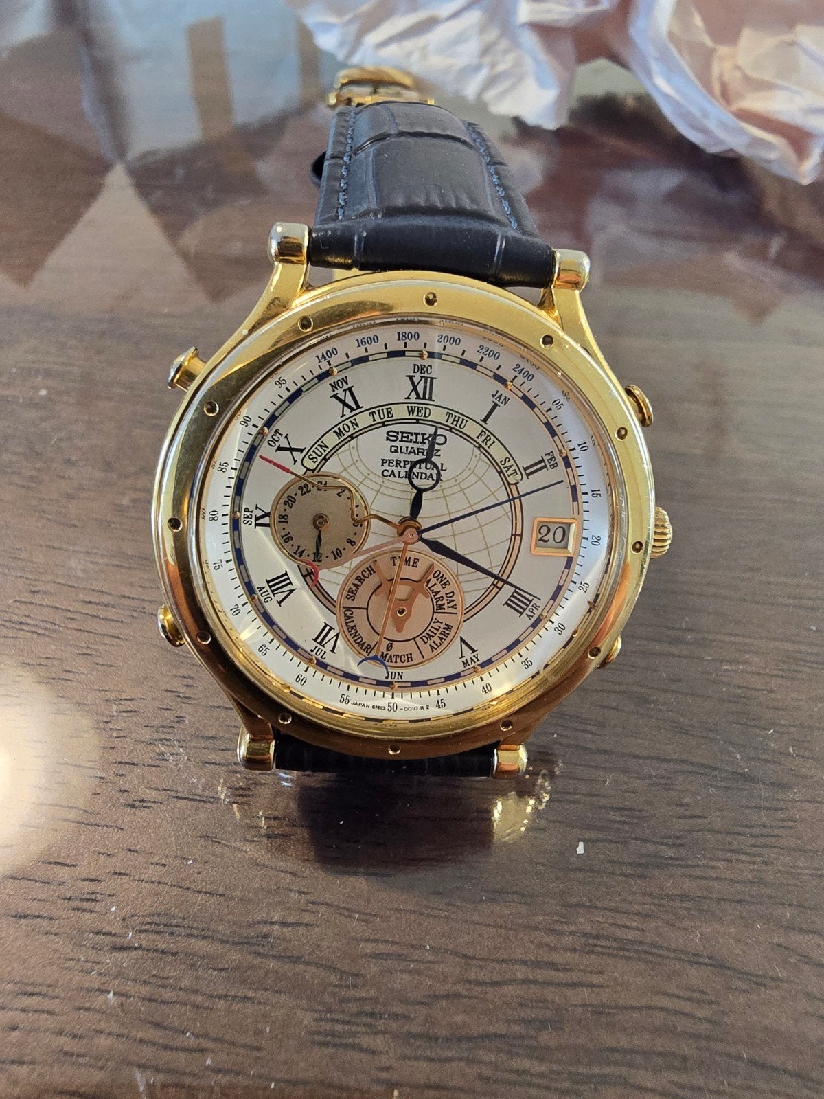 Seiko Age of Discovery Perpetual Calendar 6M13-0010, Seiko, Staal, Polshorloge, Verguld