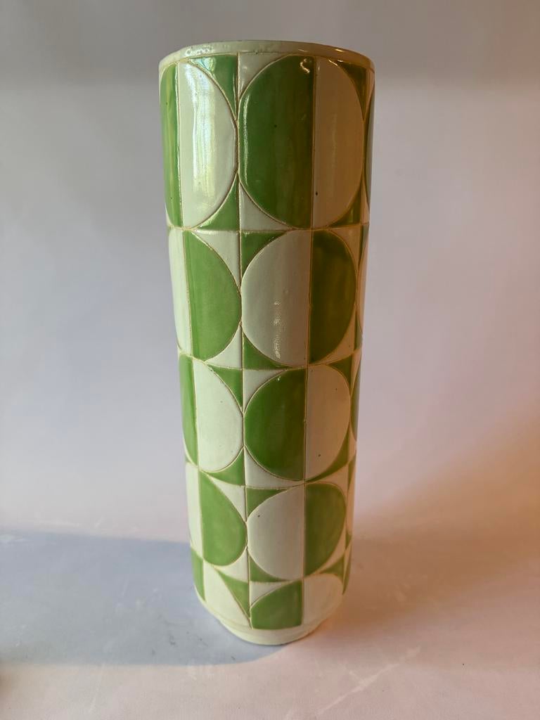 Retro vaas groen ecru, Ophalen of Verzenden