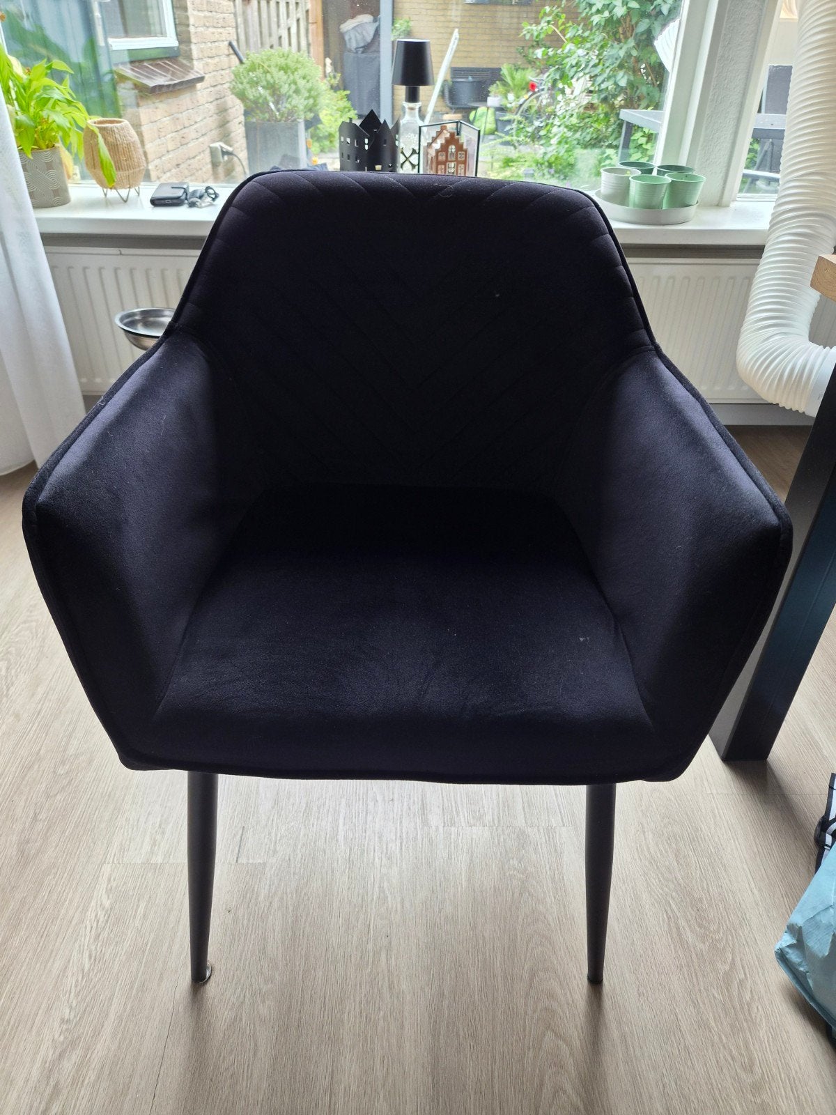 Zwarte velvet stof eetkamerstoelen 6 stuks, Ophalen, Gebruikt, Zwart, Stof