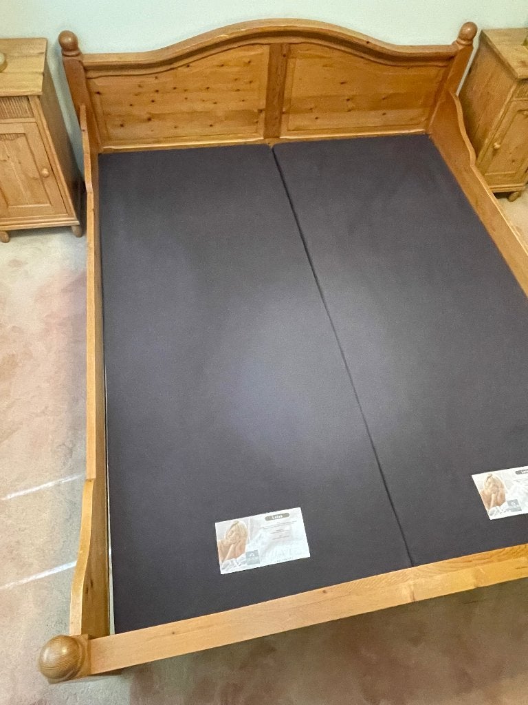 Grenen ledikant, 2 p, voor boxspring 2 * 180*220 cm, vintage, Ophalen, Gebruikt, Vintage grenen, Bruin