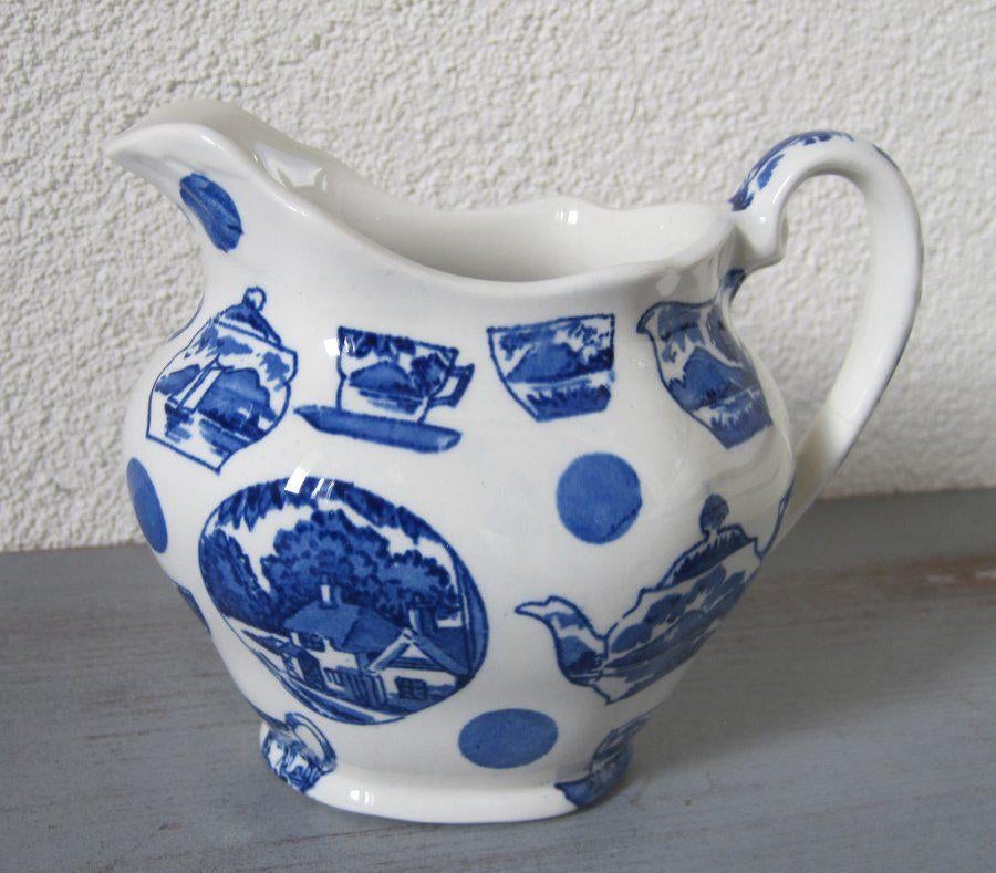 Engels blauw - melkkannetje - Pictorial Britain, Antiek en Kunst, Antiek | Servies los, Ophalen of Verzenden