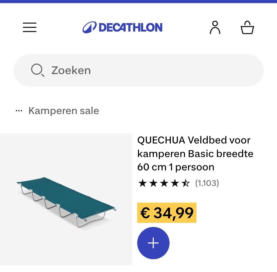 Decathlon Quechua Veldbed Basic - 1 persoon, Caravans en Kamperen, Kampeeraccessoires, Ophalen