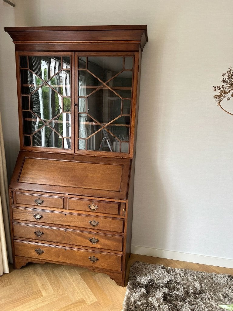 fraaie antieke mahonie houten secretaire met een vitrine, Huis en Inrichting, Kasten | Secretaires, Ophalen, Gebruikt