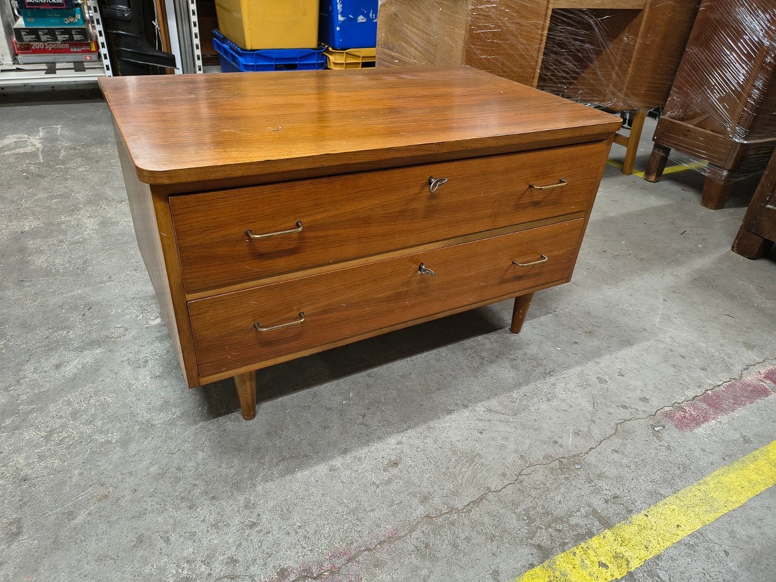 Vintage teak fineer kastje, Ophalen, Minder dan 50 cm, Gebruikt, .