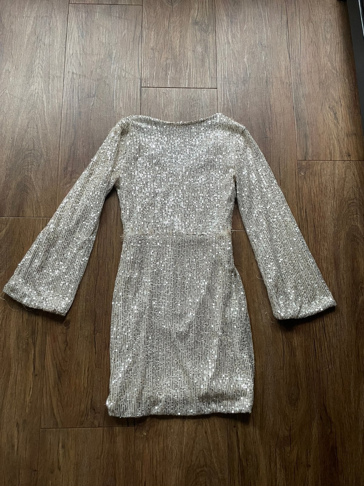 Leuk champagne glitterjurkje meet me there maat xxs/xs, Overige kleuren, Ophalen of Verzenden, Maat 34 (XS) of kleiner, Gedragen