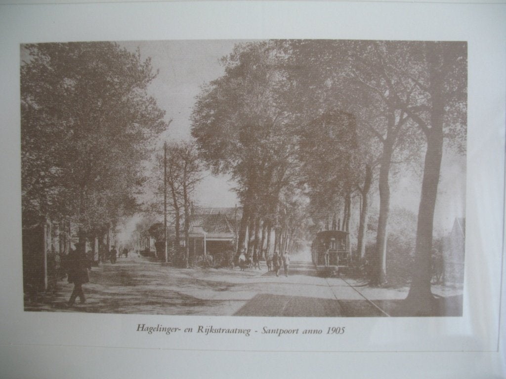 Oude Prent Santpoort anno 1905  Hagelinger- en Rijkstraatweg, Ophalen of Verzenden, Zo goed als nieuw, Voor 1940, Prent