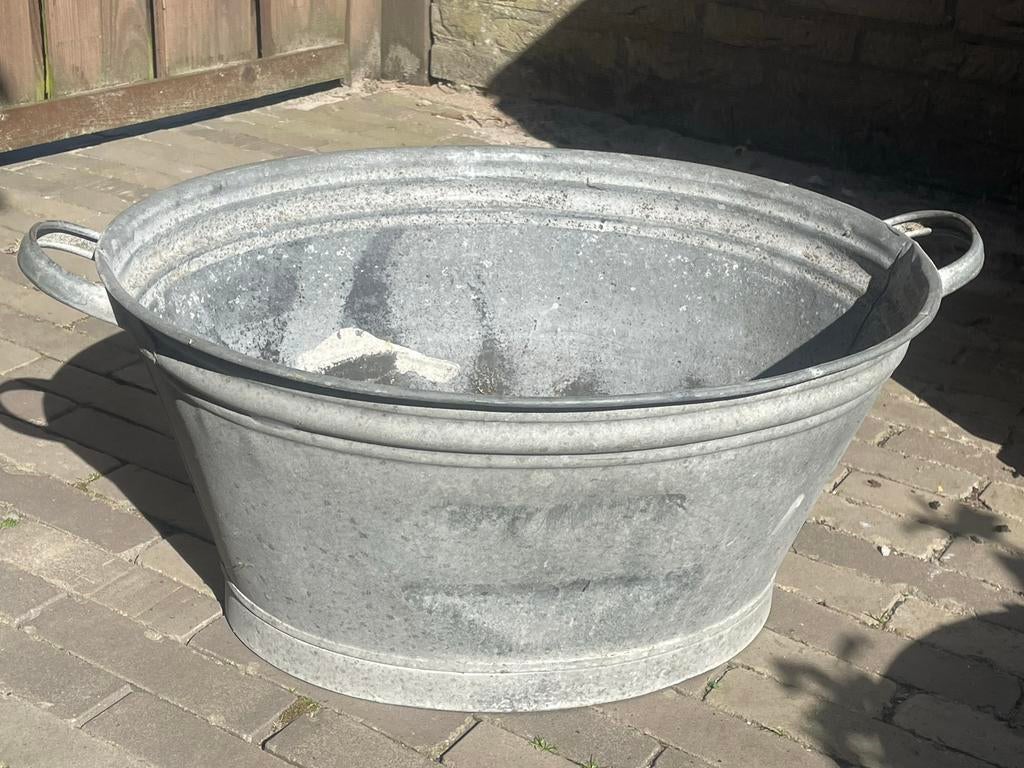 Grote Zinken Kuip - Vintage Wasbak of Plantenbak, Antiek en Kunst, Curiosa en Brocante, Ophalen