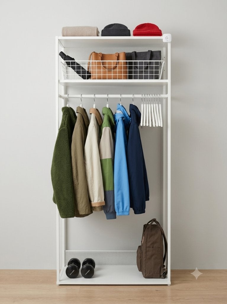 IKEA Platsa open kledingkast wit inclusief mandje, Ophalen, Modern, minimalistisch en functioneel, Met plank(en), 50 tot 100 cm