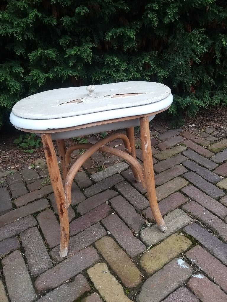 emaille baby bad op rotan standaard, Ophalen