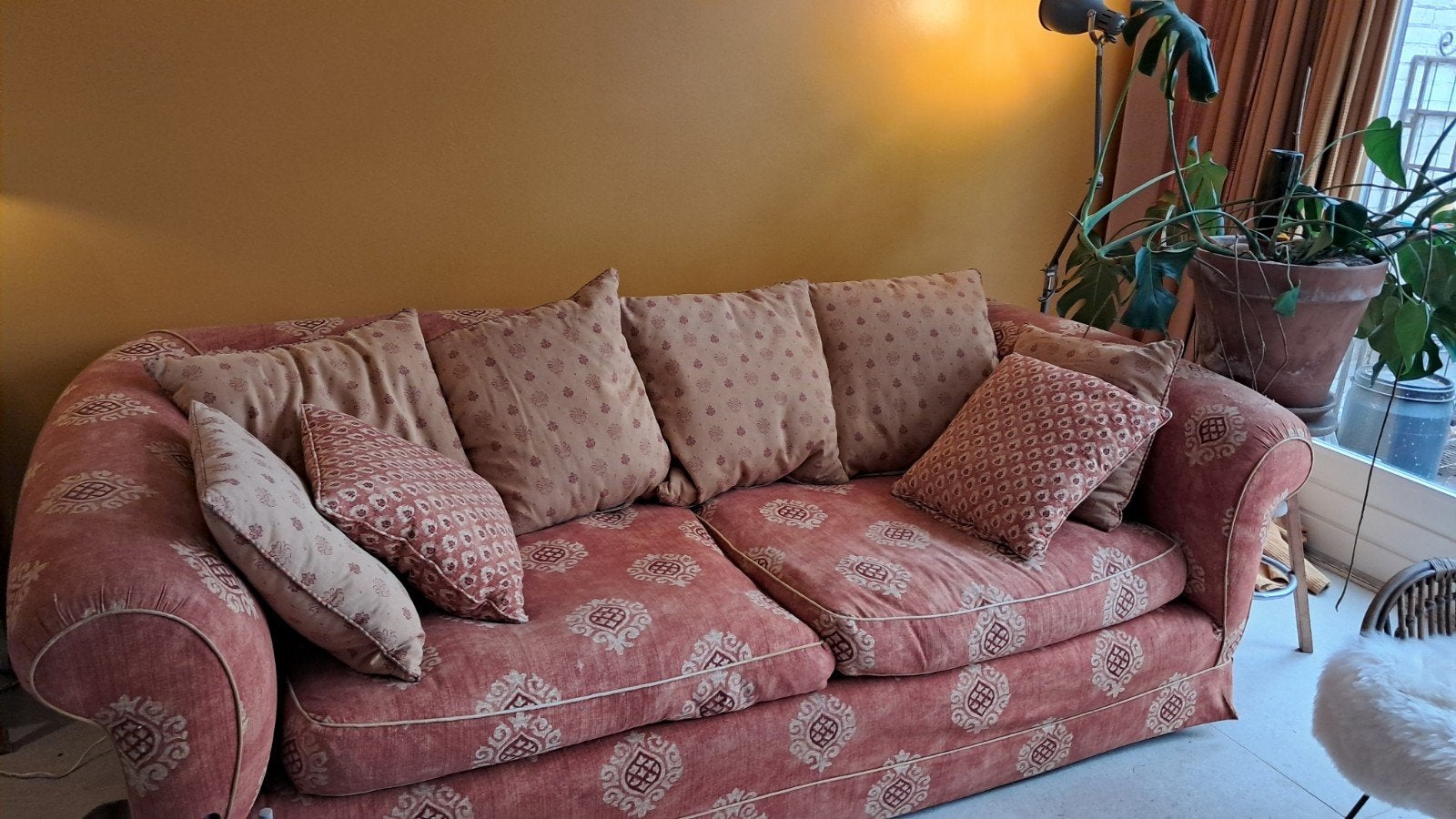 lounge bank rood geel, Ophalen, Gebruikt, Stof, Klassiek/landelijk engels