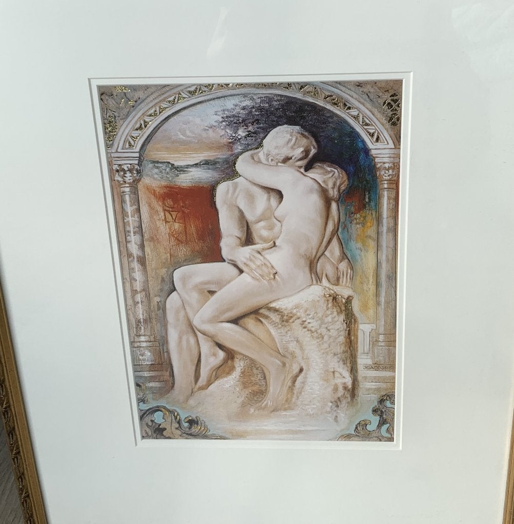 2 Joadoor schilderijen The Three Graces en The Kiss prints, Antiek en Kunst, Ophalen of Verzenden, Klassiek, Print, Portret of Personen