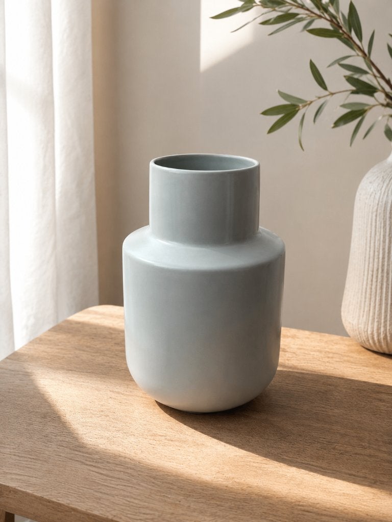 IKEA: ceramic vase in a soft light blue-grey tone, Ophalen of Verzenden, Zo goed als nieuw, Blauw, Steen/keramiek