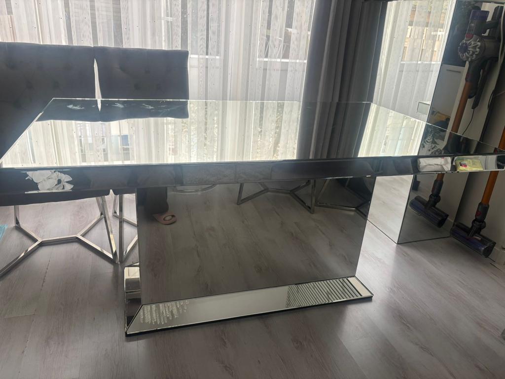 Moderne spiegel eettafel - rechthoekbank, 150 tot 200 cm, Vier personen, Rechthoekig, 50 tot 100 cm