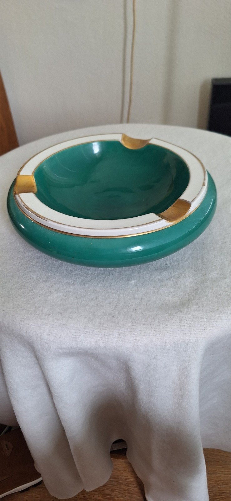 Vintage smaragdgroene Asbak met bladgouden details, Ophalen of Verzenden