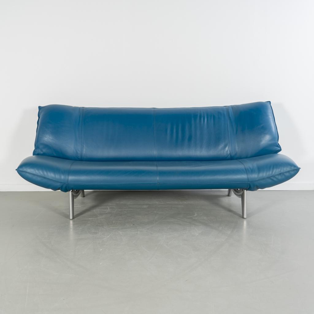 1x Leolux Tango 3-zits/223cm Bank Turquoise Leer - Gepolijst, Huis en Inrichting, Banken | Bankstellen, Niet ingevuld, Gebruikt