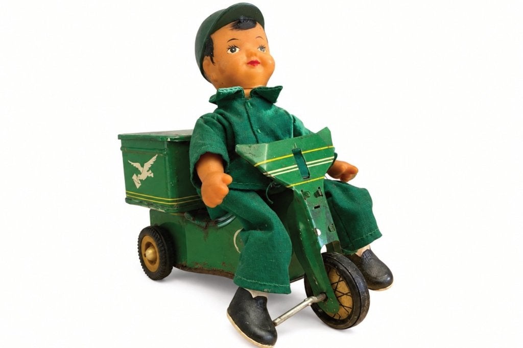 Vintage blikken postbode op driewieler - retro speelgoed, Ophalen
