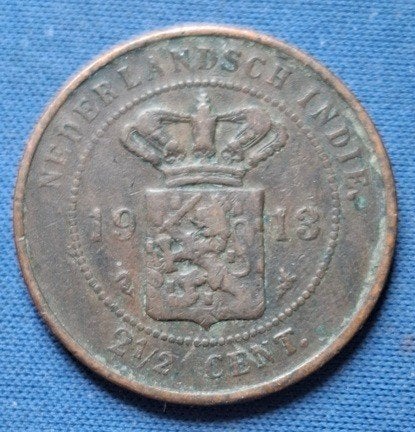 Nederlands-Indië 2½ cent 1913 Km 308.2, Verzenden, Koningin Wilhelmina, Overige waardes, Losse munt
