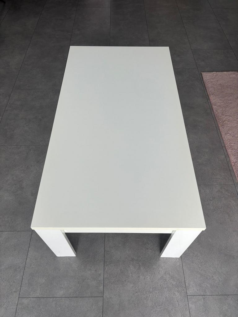 Hoogglans witte eettafel en salontafel set, Huis en Inrichting, Ophalen, 50 tot 100 cm, Zo goed als nieuw, 150 tot 200 cm