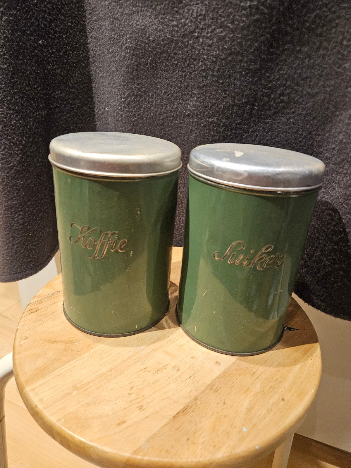 Vintage Koffie- en Suikerbussen - Groen Emaille, Ophalen of Verzenden