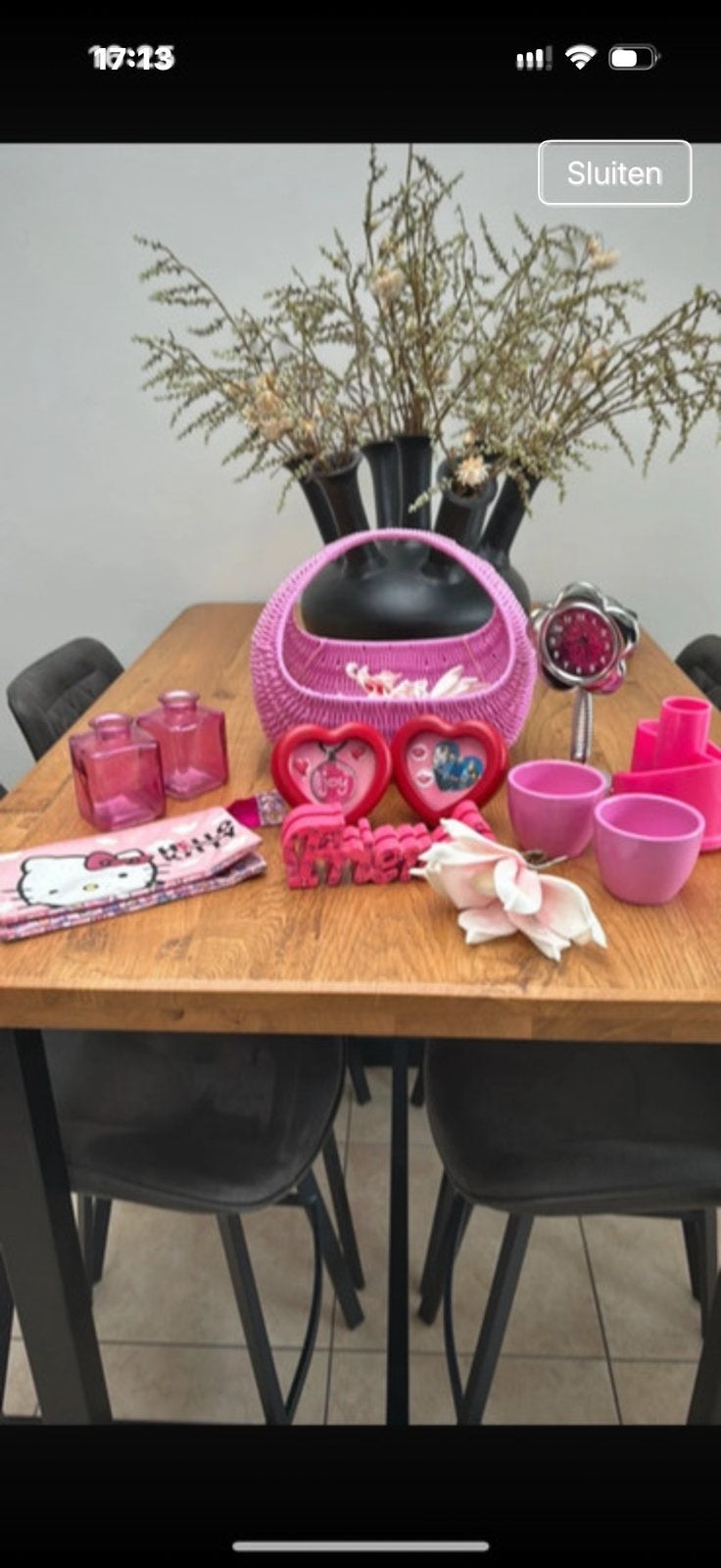 Roze mandje pennenbak  etui hello kitty vaasjes, Ophalen of Verzenden